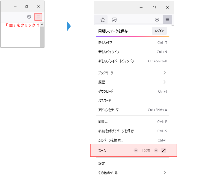 ブラウザの表示拡大について。FireFoxの場合。